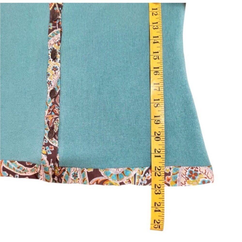 Vintage Cashmere Silk Teal Cardigan Paisley Trim Boho - Picture 8 of 9